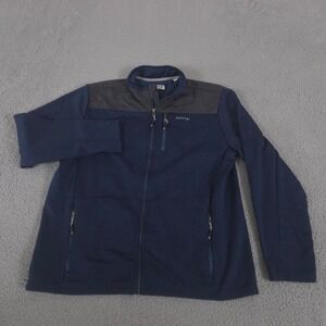 Orvis Jacket Mens XL Blue Bonded Mesh Fleece Full Zip Contrast Yoke Mock Neck